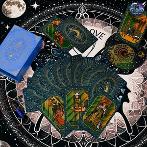 Tarot Cove Blue Sun & Moon Shimmer Tarot Deck Waterproof Durable Rider-Waite Divination Cards Set for Beginners & Experienced Readers