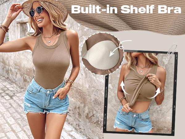 ChicMe Built-in Bra Tank Top Ribbed Racerback Tops Women Going Out Tops Everyday Basic Tanks Padded Tops ChicMe Built-in Bra Tank Top Ribbed Racerback Tops Women Going Out Tops Everyday Basic Tanks Padded Tops