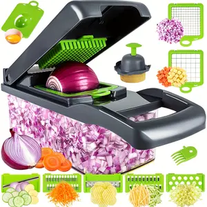 Multifunctional Fruit and Vegetable Slicer - Kitchen Vegetable Slicer, Manual Food Slicer with Container and Stainless Steel Blade, Ideal for Quickly Cutting Onions, Potatoes, etc. - Enables Quick Slicing, Chopping and Dicing in One Device