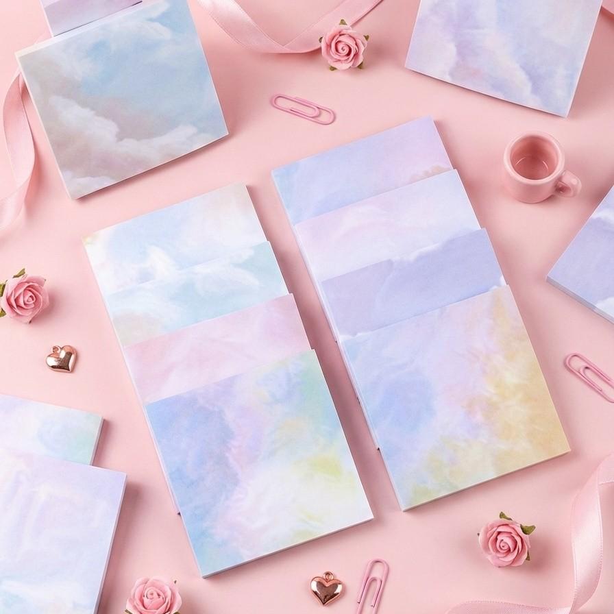 8pcs/set Cloud Series Self-Adhesive Sticky Notes, 400 Sheets, Square Shape, Romantic Sky Pattern, Strong Adhesion, Ideal for Diary and Reminders