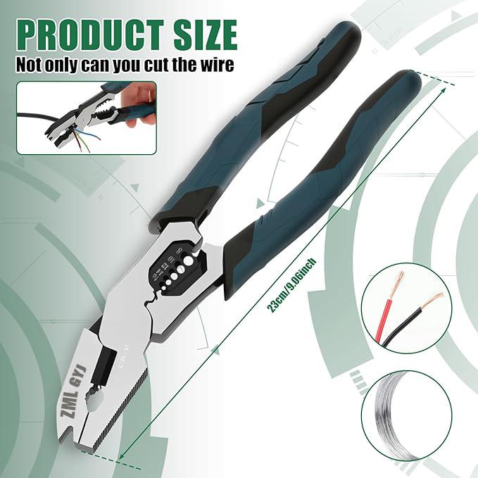 ZML 6-in-1 Multi-Function Wire Stripper Pliers CR-V Steel Diagonal Cutters for Nails Electrical Cables Special Tools with Adjustable Cutting Depth and Sharp Blades - Hardware Wirecutters Wirepliers
