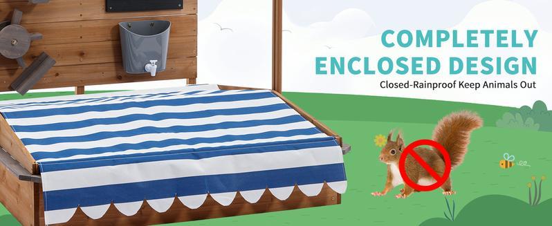 Lino Kids Large Wooden SandBoxes with Roof, Pipleo Outdoor Sand Box Play Canopy for Backyard Garden Beach, Sand Pit for Beach Patio Outdoor Playhouse