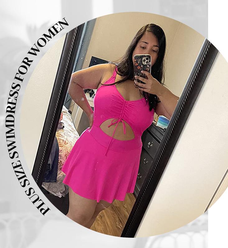 Yonique Women's Plus Size One Piece Swimsuits with Skirt, V-Neck Swimdress with Built-in Bottom, Vintage Cutout Bathing Suit for Plus Size Women, Ideal Holiday Gift for Mom, Wife, Girlfriend