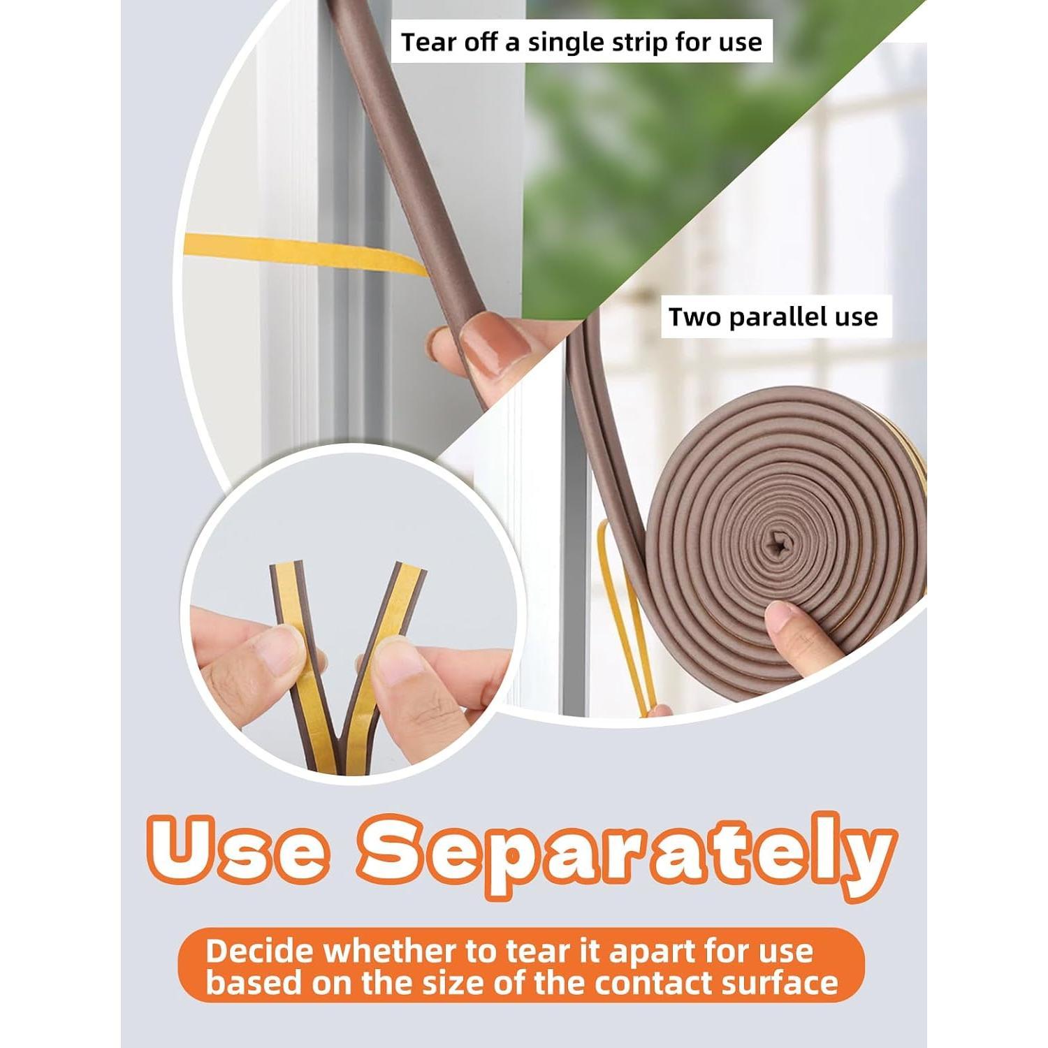 32.8 Ft Weather Stripping Door Seal Strip,Self Adhesive Door Soundproofing D Shaped Weatherstripping for Door Frame/Window,Brown,3/8" W × 1/4" T