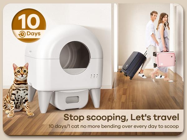 Self-Cleaning Cat Litter Box, 95L, App-Controlled, Safety Sensors, Washable Liner, 2 Rolls Garbage Bags