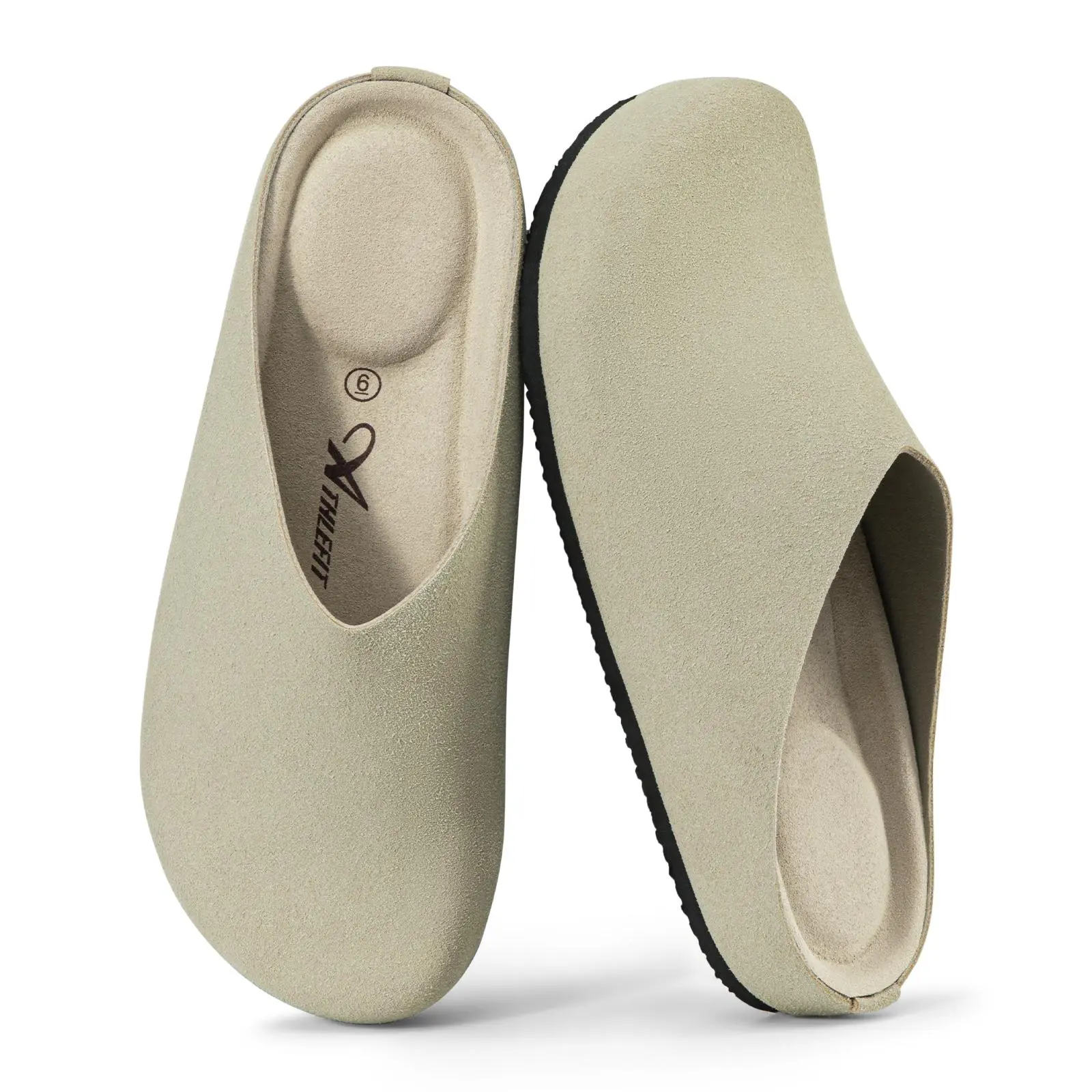Women's Soft Suede Slip-On Clog Mules - Cork Footbed, Arch Support, Foam Cushioning, Breathable Solid Design, All-Season All-Day Comfort for Indoor & Outdoor Use