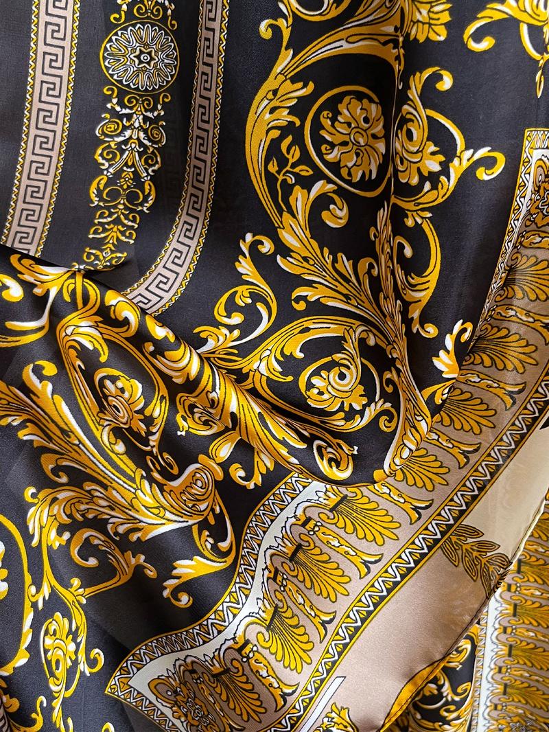 Elegant Geometric Print Satin Muumuu Dress and Shawl Set, Women's Long Beach Cover-Up with Scarf for All Seasons