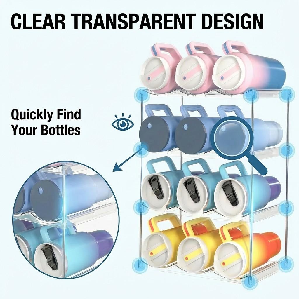 Multi-Layer Stackable 40oz Water Cup Storage Rack, Ps Plastic Wine Bottle Holder, Space-Saving, Dishwasher Safe, Ideal for Kitchen Dorm Office