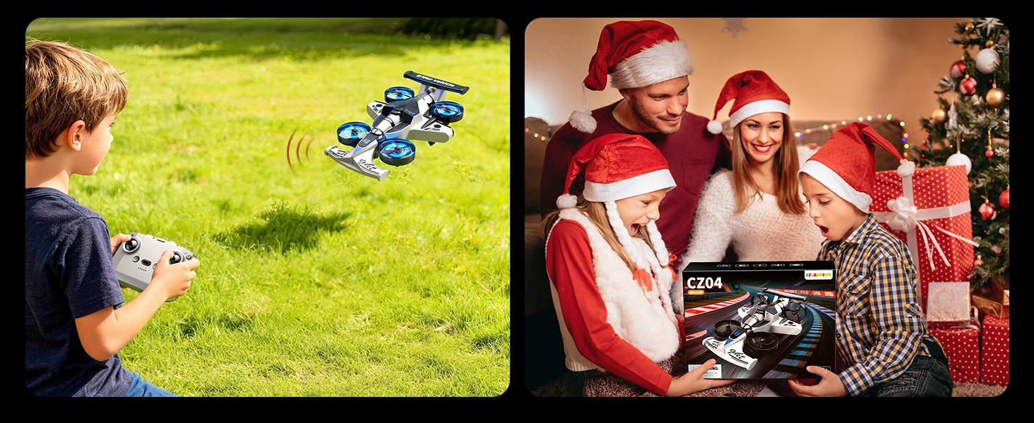 Remote control airplane and car toys, suitable for children aged 4, 6, 8, 10 and 12. 2-in-1 foam remote control plane & car, jet mini drone, stunt racing car & airplane toys. Ideal for boys aged 4–9 and beginners, playable indoors and outdoors,