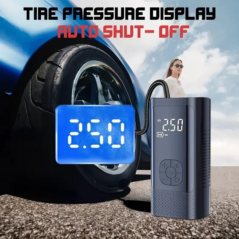 Portable wireless inflation pump, multi-function air compressor, 4500 mAh battery and camping lamp, fast inflation and mini design, suitable for inflating/deflating mattresses, pool pumps, vacuum storage bags, black, Camping accessories