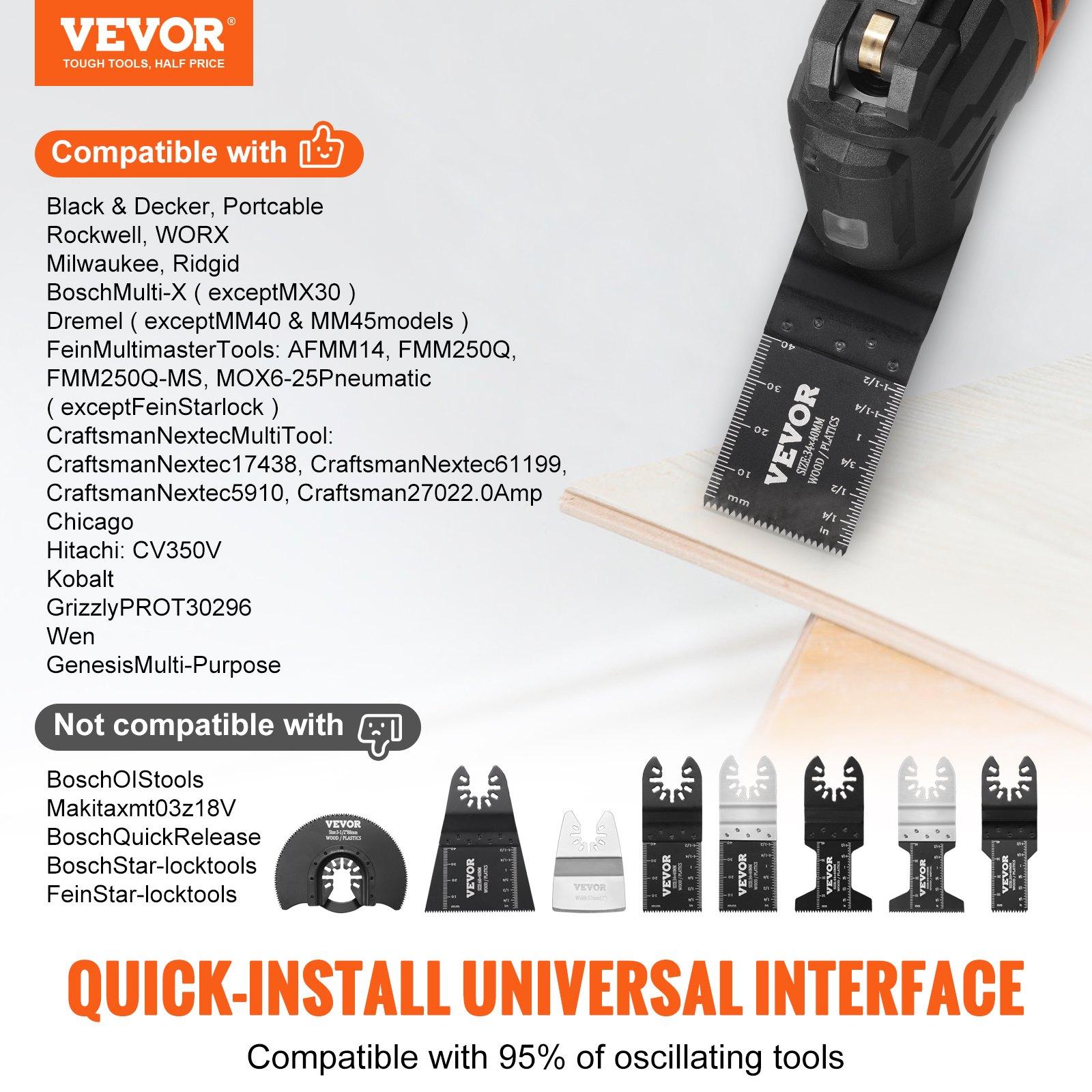 VEVOR 30PCS Multi Tool Blades Kits, Universal Quick Release Oscillating Saw Blades, 8 Types Wood Metal Plastic Oscillating Tool Blades, Fit Dewalt Bosch Milwaukee Hitachi Chicago Craftsman VEVOR 30PCS Multi Tool Blades Kits, Universal Quick Release Oscillating Saw Blades, 8 Types Wood Metal Plastic Oscillating Tool Blades, Fit Dewalt Bosch Milwaukee Hitachi Chicago Craftsman