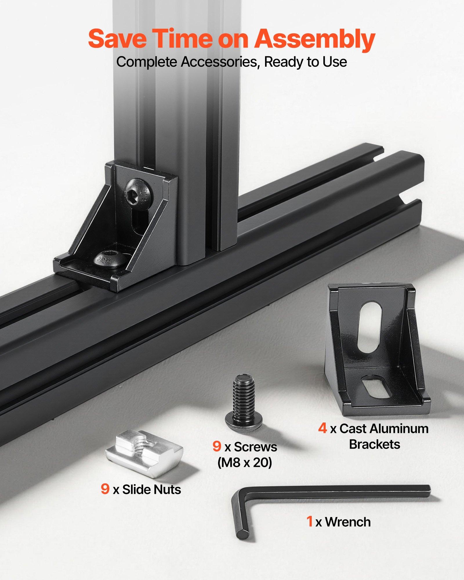【FathersDayGift】 VEVOR 4PCS 4040 Aluminum Extrusion Profile, 15.75 Inch 400 mm, T Slot European Standard Anodized Linear Rail, High-Strength Extruded Aluminum Rail, for 3D Printer Parts and CNC DIY Workbench, Black