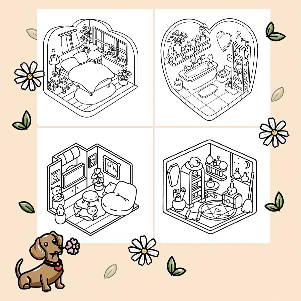 Little Corner Cute & Comfy Coloring Book for Kids & Adults - 22 Premium Easy Coloring Pages, 120gsm Thick No Bleed Paper, Non-Toxic Odorless, Perfect for Stress Relief, Mindfulness & Relaxing Coloring