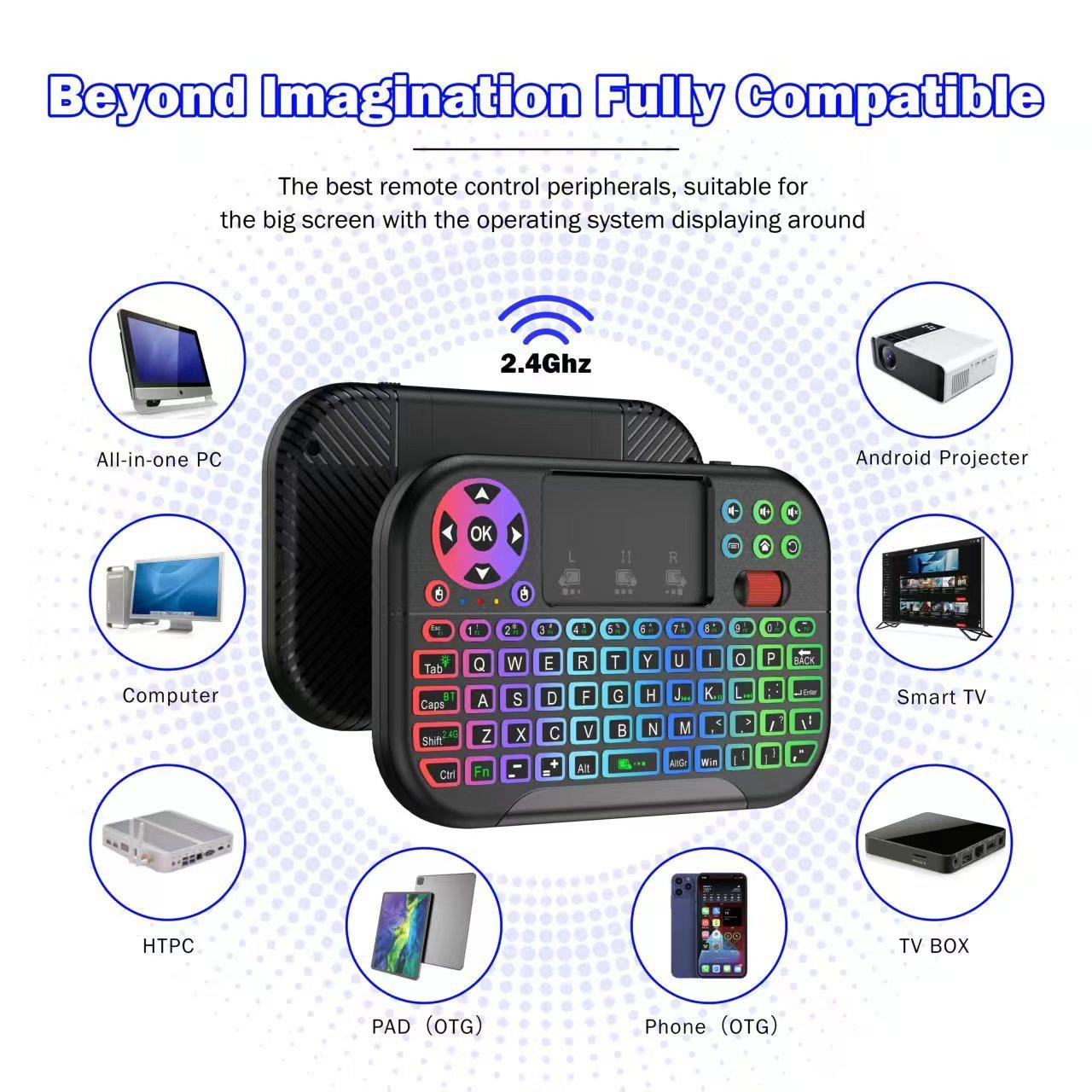 Bluetooth-compatible Mini Keyboard M2 with Touchpad, Backlit Handheld Keyboard and Mouse Combo, Universal 2.4GHz for Smart TV/PC/android TV/ps4/macos/tablet, Rechargeable Backlight Keyboard