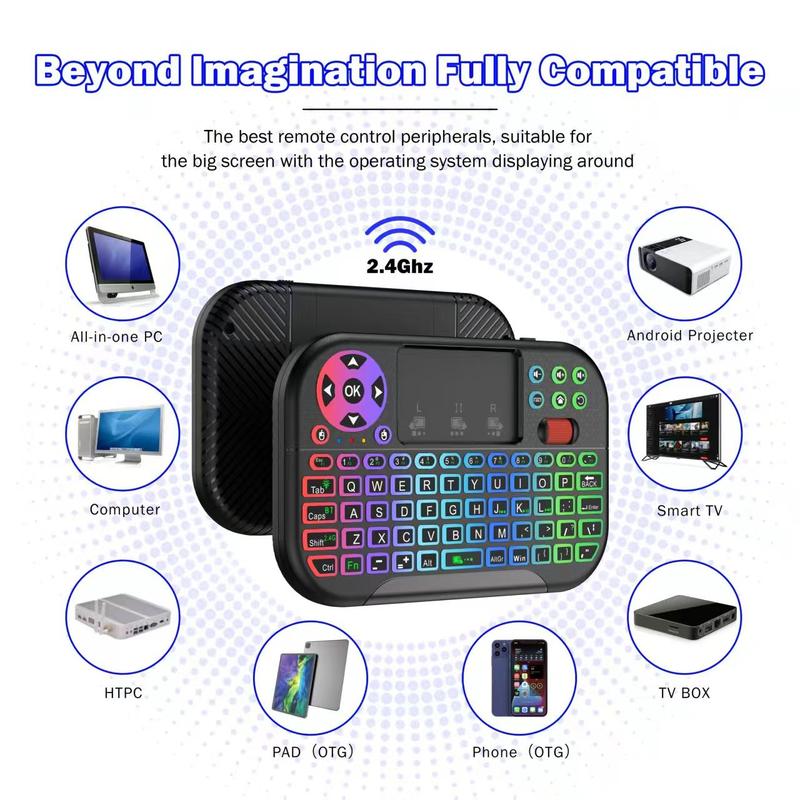 Mini Keyboard,Bluetooth & 2.4GHz Portable Wireless Keyboard with Touchpad Mouse,RGB Backlit,Rechargeable Battery for Android TV Box/Mac/PC/Nvidia Shield Air Mouse, Rechargeable Backlight Keyboard