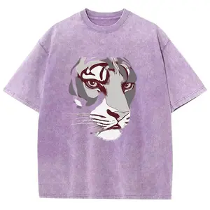 Aesthetic-style loose-fit washed T-shirt with tiger graphic