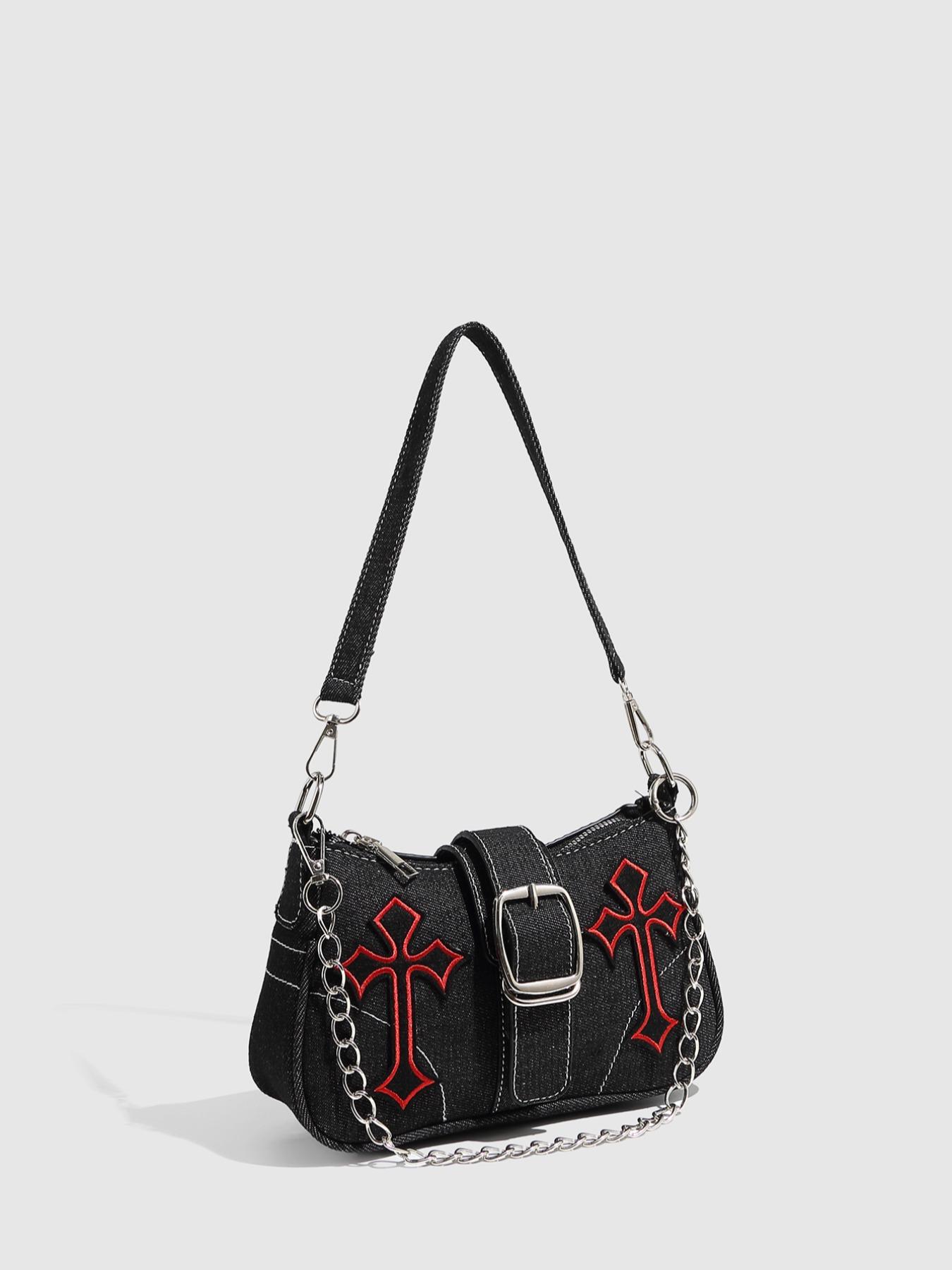 Women's Fashionable Star Patched Shoulder Bag, Vintage Y2K Style Chain Decor Underarm Bag for Daily Used, Casual Trendy Versatile High-quality Daily Commuting Bag, Crossbody Chain Bag