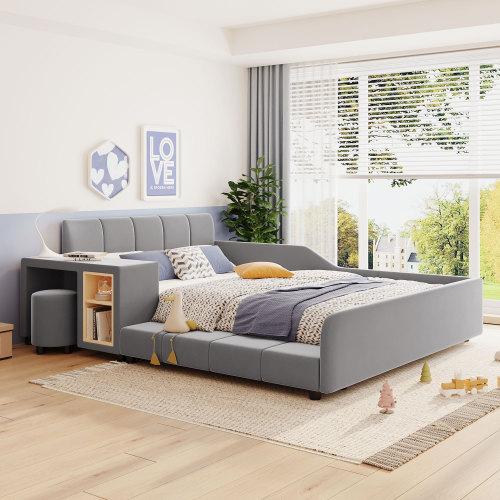 Bellemave Full/Queen Size Upholstered Platform Bed with Twin Trundle & 2 Storage Drawers Linen Fabric Wood Slat Light Beige Elegant Design for Mother & Child Bellemave Full/Queen Size Upholstered Platform Bed with Twin Trundle & 2 Storage Drawers Linen Fabric Wood Slat Light Beige Elegant Design for Mother & Child