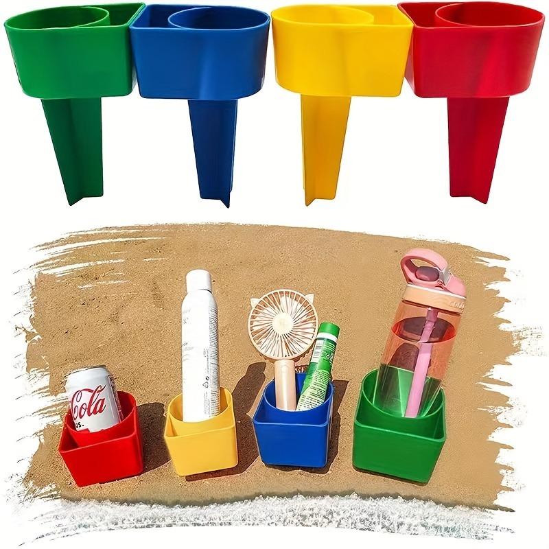 1pc Beach cup holder reusable colorful beach cup holder beautiful beach coaster - fashionable beverage and phone holder - durable beach vacation item stackable and multi-color perfect for family and friends plastic beach beverage holder