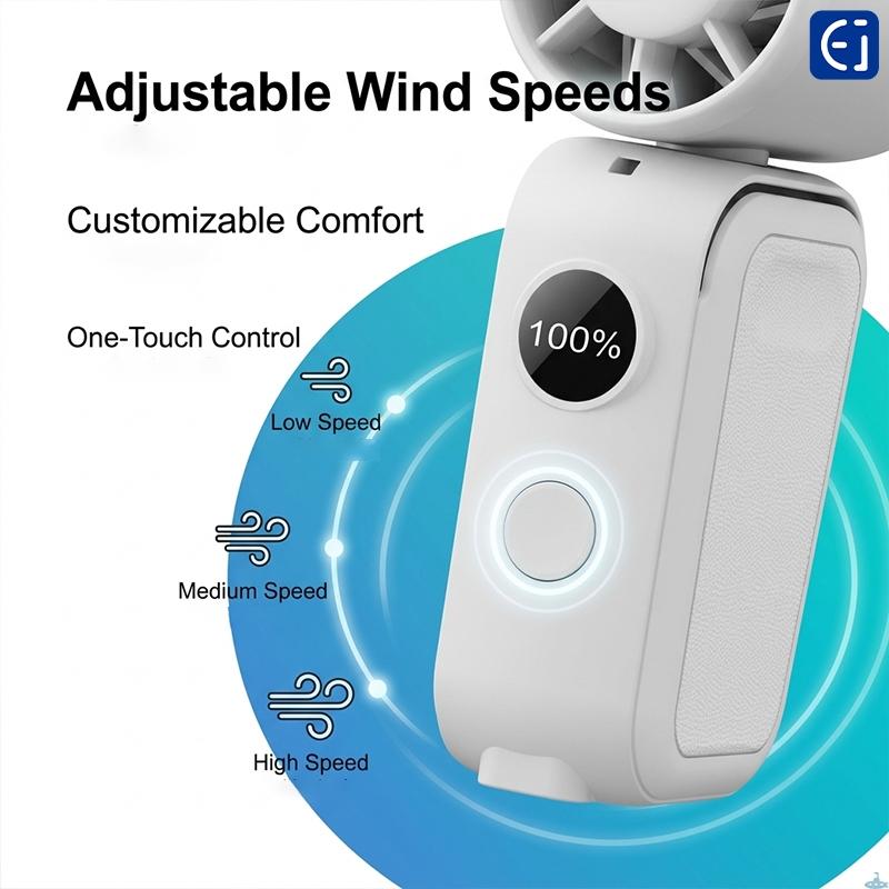 Stay Cool Anywhere! 5-in-1 Magnetic Fan with Smart Display – Clip, Rotate 350°, Wear on Neck/Waist – Ideal for Commute, Office, Camping – Black/White