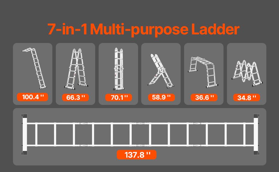 VEVOR Multi-Purpose Folding Ladder, 7-in-1 Tall Step Ladder, A Frame 3 Step Adjustable Telescoping Ladder, 12ft Reach Height Heavy Duty Extension Ladder, 330 lbs Capacity for Household Outdoor Work VEVOR Multi-Purpose Folding Ladder, 7-in-1 Tall Step Ladder, A Frame 3 Step Adjustable Telescoping Ladder, 12ft Reach Height Heavy Duty Extension Ladder, 330 lbs Capacity for Household Outdoor Work