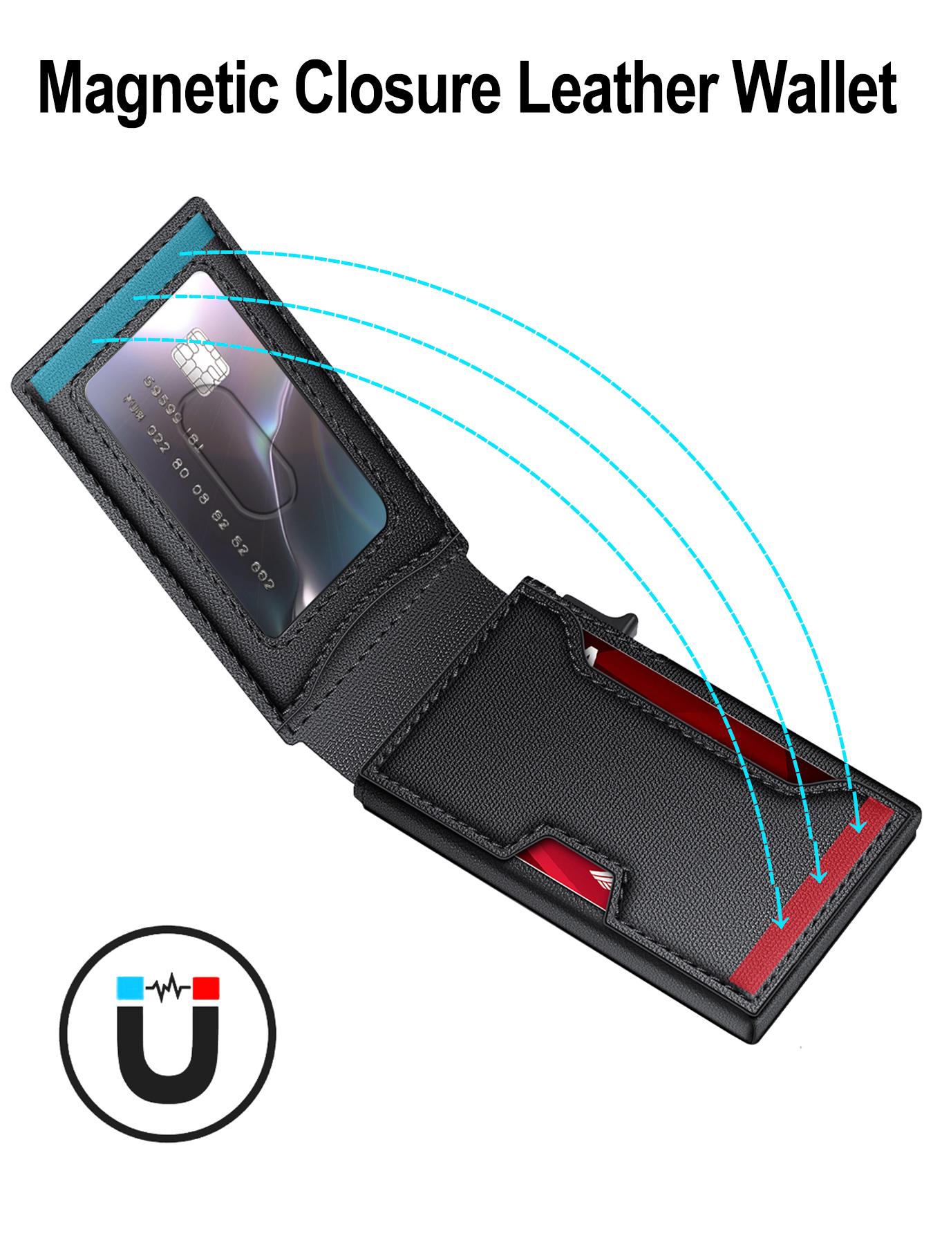 Stylish Black RFID Popup Card Wallet for Men - Slim Design, Secure Storage & Effortless One-Touch Eject（Does not support storing cash） SpringStatements（No cash storage, only for cards））