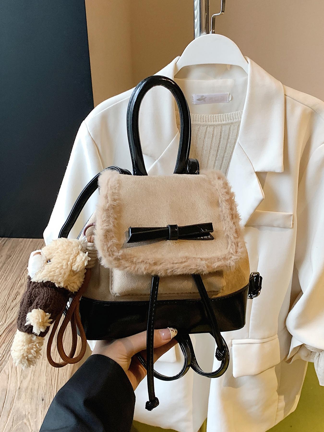 New Winter Plush Patchwork Shoulder Bag, Cute Mini Fall & Winter Essential, Fashion Backpack for Women, Christmas Party Must-Have