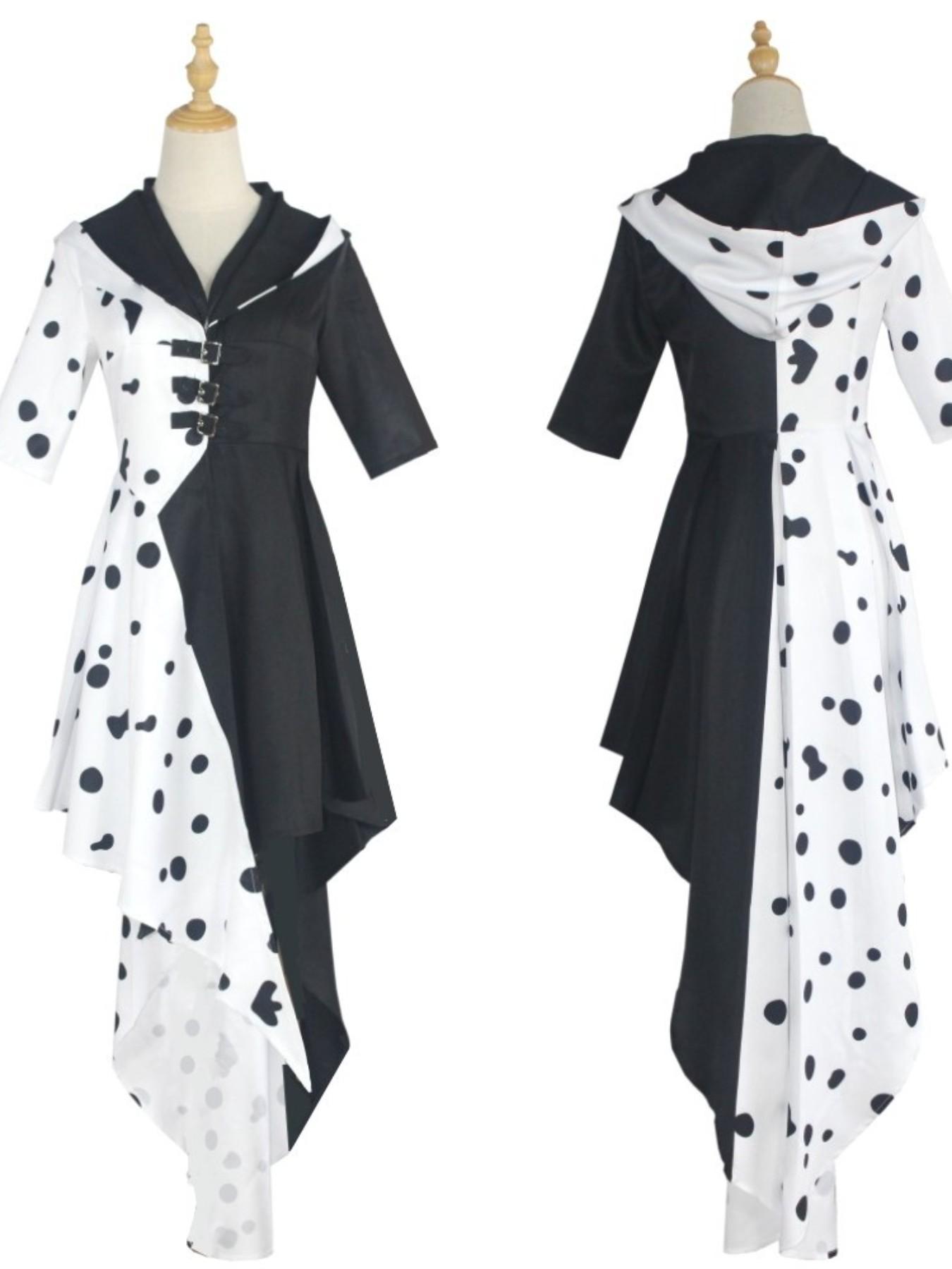 Movie 101 Loyal Dogs Cosplay Cruella De Vil Costume, Adult Stage Performance Dress, Ditsy Floral Slim-Fitting Romper