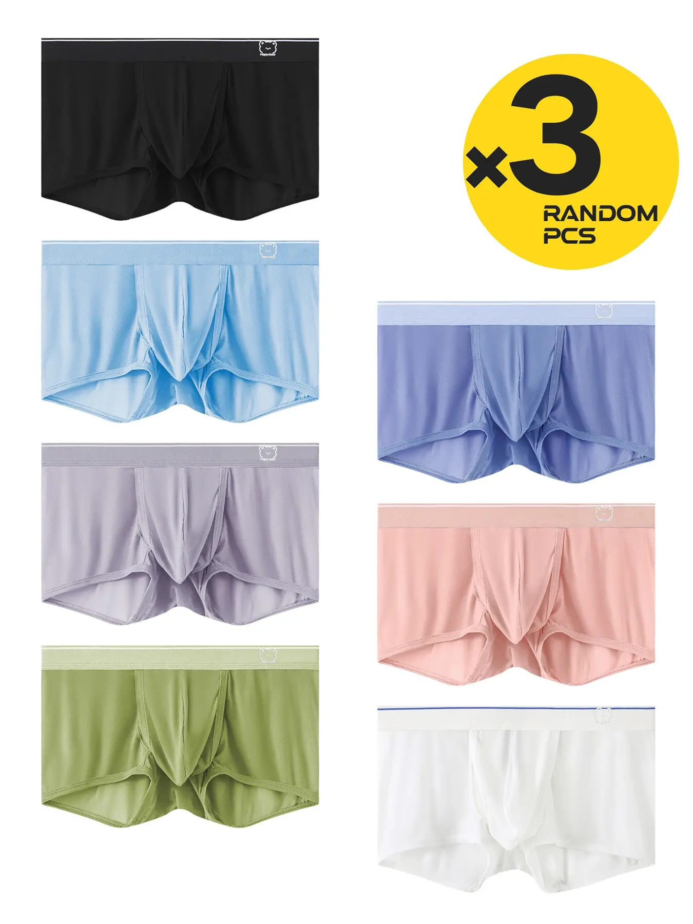 Men's 2/3/4 Pcs Random Color Boxer Briefs, Bear Logo Waistband, Modal Fabric Breathable Soft, Mid-Waist Solid Daily Underwear Set