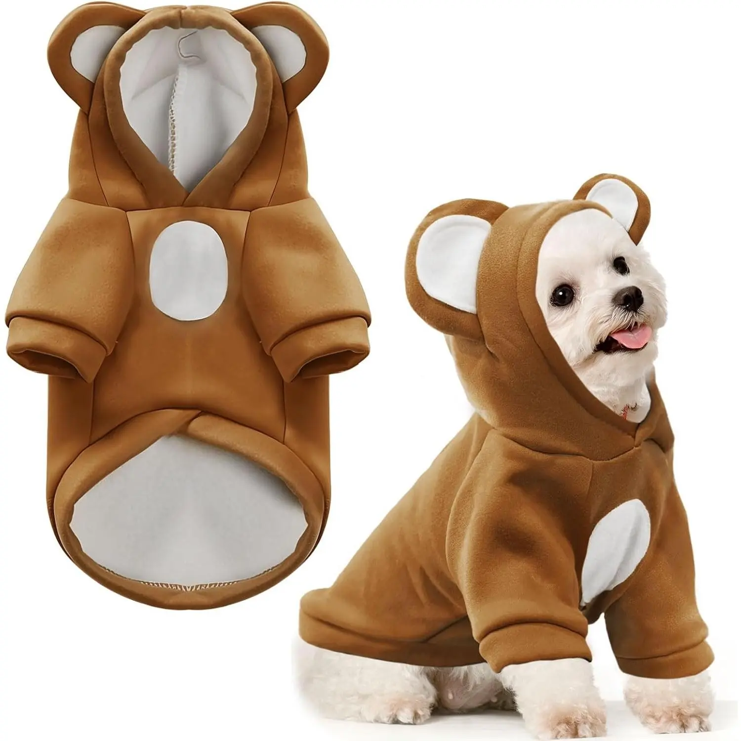 Soft Warm Fleece Small Dog Hoodie Fall Winter Dog Clothes Cute Puppy Sweaters Cat Coat Blank Pullover Hooded Sweatshirts for Small Dogs Chihuahua Kitten Outfits Brown XS