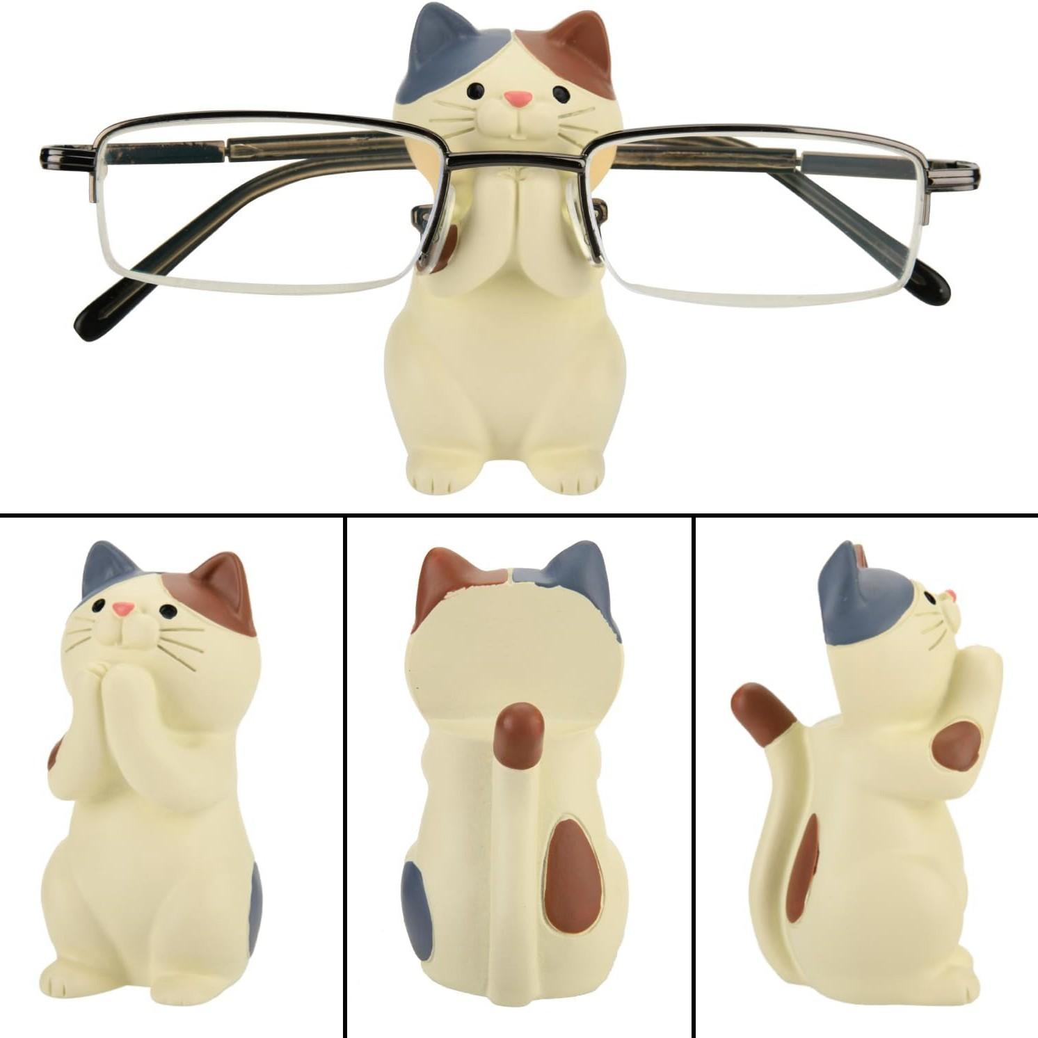 Cute Cat Design Charm Glasses Holder, 1 Count/10pcs Resin Ornament Eyeglass Glasses Holder, Creative Desktop Decoration for Home Living Room & Office & Coffee Shop