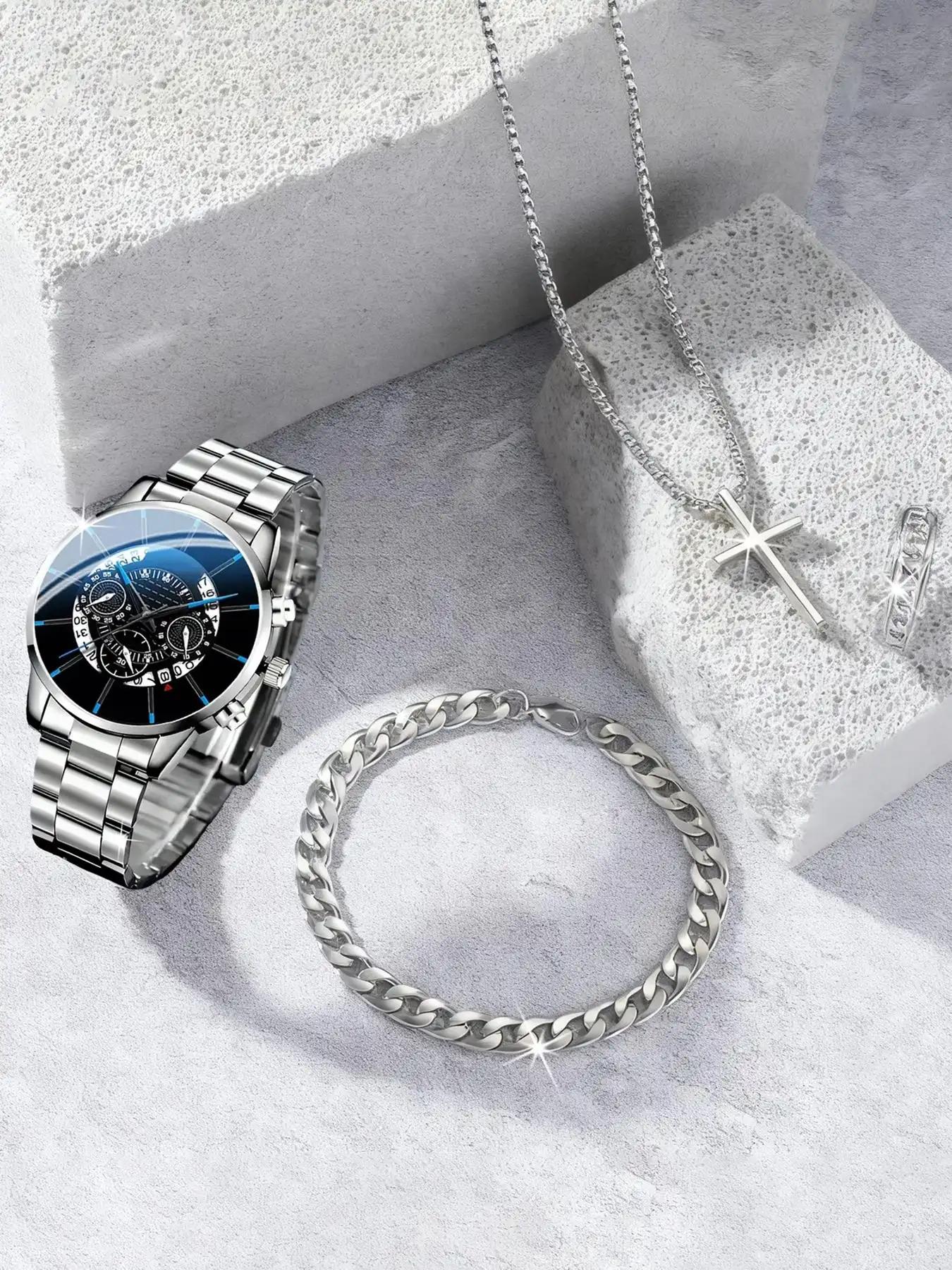 A 4-piece fashionable and avant-garde men's watch set, equipped with a beautifully designed dial and a multifunctional high-end necklace, is an excellent gift for boyfriends, fathers, brothers, or family during holidays