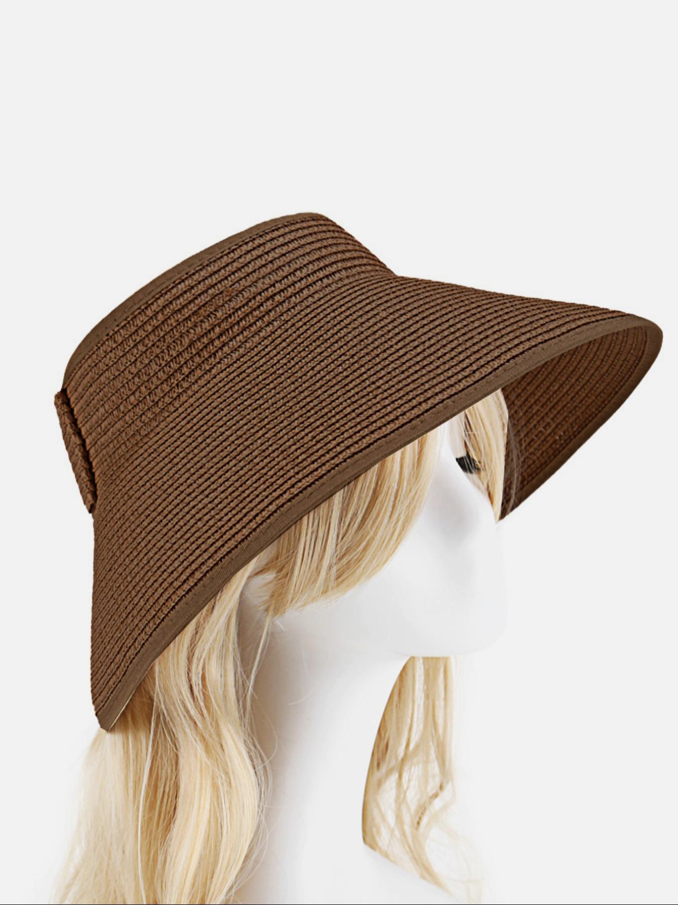 Women's Bowknot Design Straw Hat, Casual Summer Sun Braided Visor Hat for Women & Girls, Fashion Accessories for Travel Beach Vacation