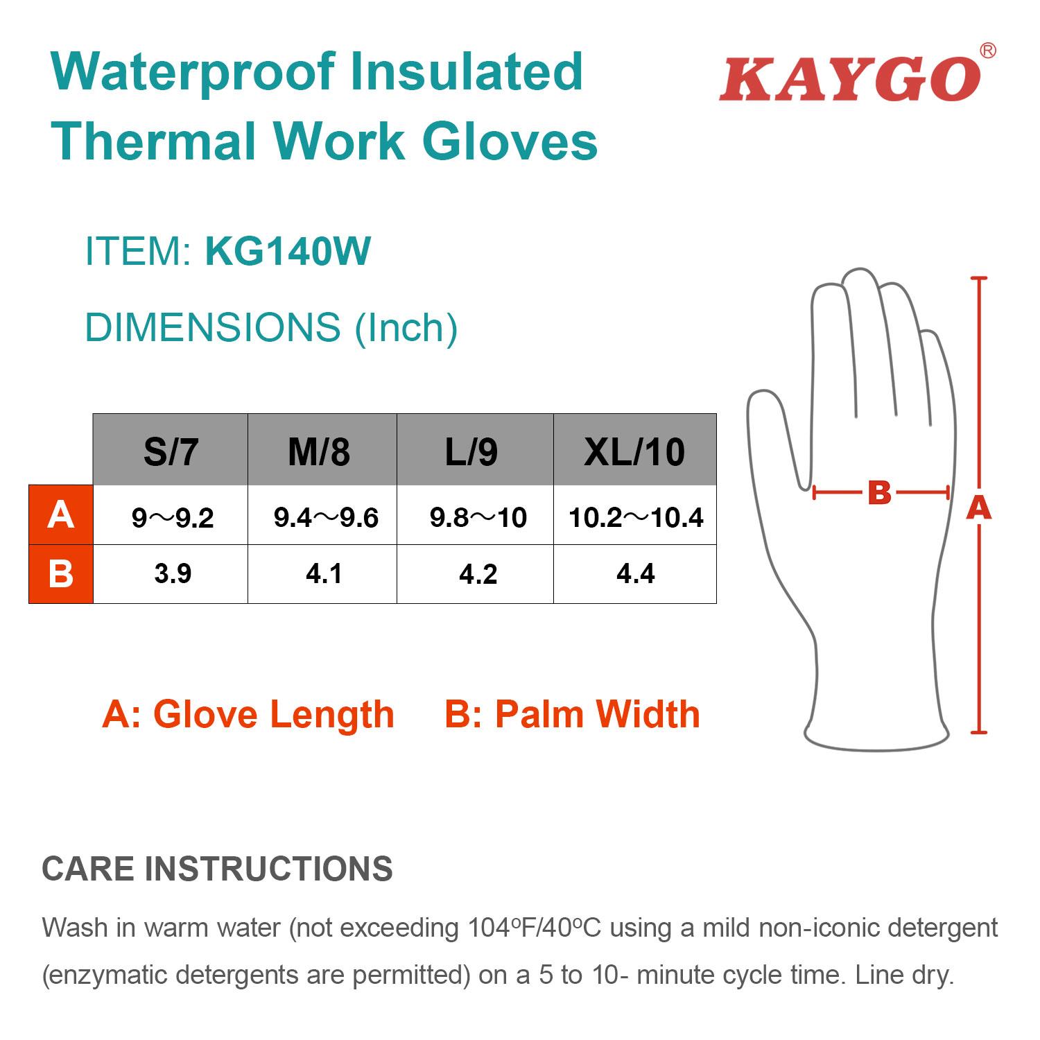 KAYGO Winter Waterproof Thermal Work Gloves for Men and Women, Full Hand Latex Coated, Acrylic Insulated Liner for Freezer Cold Weather, Fine Crinkle Grip,KG140W