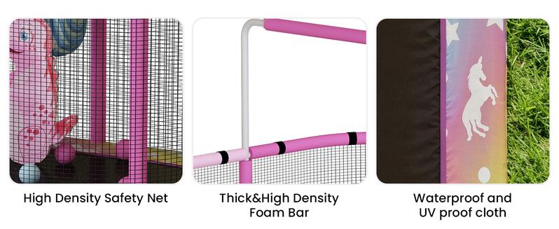 Lamerge Kid Trampoline, Bouncing Trampoline for Toddlers, ASTM-Approved with Safety Enclosure Net, Elliptic Design, 500lbs Capacity, Ages 1-8, Adjustable Handrail, 7-in-1, 60" Silent Basketball Hoop trampoline excellent gift for Christmas and New Year