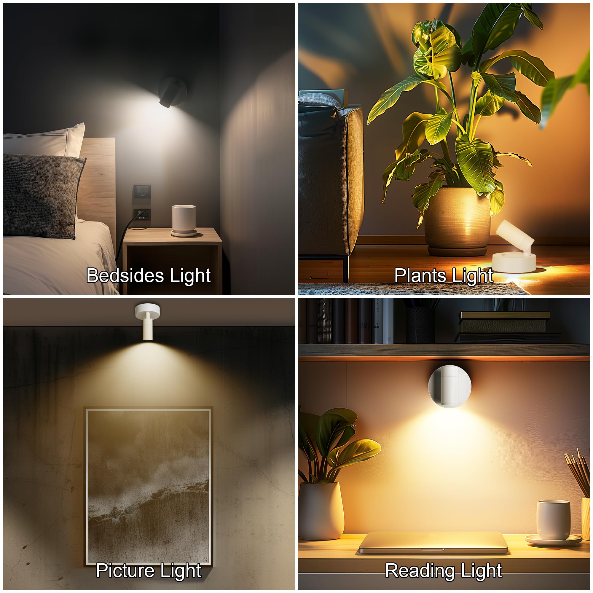 2 Pack Wireless Spot lights Indoor, Rechargeable Uplighting Indoor with Timer＆Dimmable, 3CCT Tree Lights Indoor Battery Operated, LED Spotlight Accent Up lights Indoor for Plant, Artwork, Plant -White