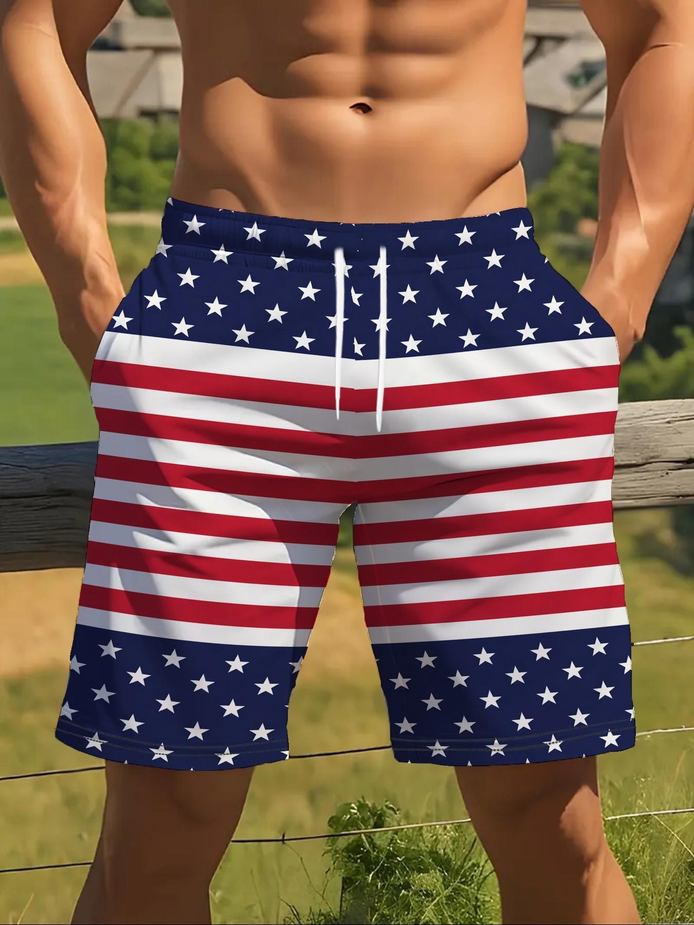 Men's American Flag Beach Shorts, Swimwear Shorts, Drawstring Swim Shorts, Quick-Dry Breathable, Holiday Essential, Fashion Casual Short Pants for Summer Men's American Flag Beach Shorts, Swimwear Shorts, Drawstring Swim Shorts, Quick-Dry Breathable, Holiday Essential, Fashion Casual Short Pants for Summer
