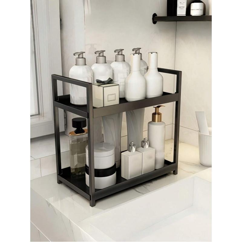 2-Tier Modern Matte Carbon Steel Countertop Storage Rack Freestanding Spice Organizer Shelf For Kitchen Bathroom Vanity