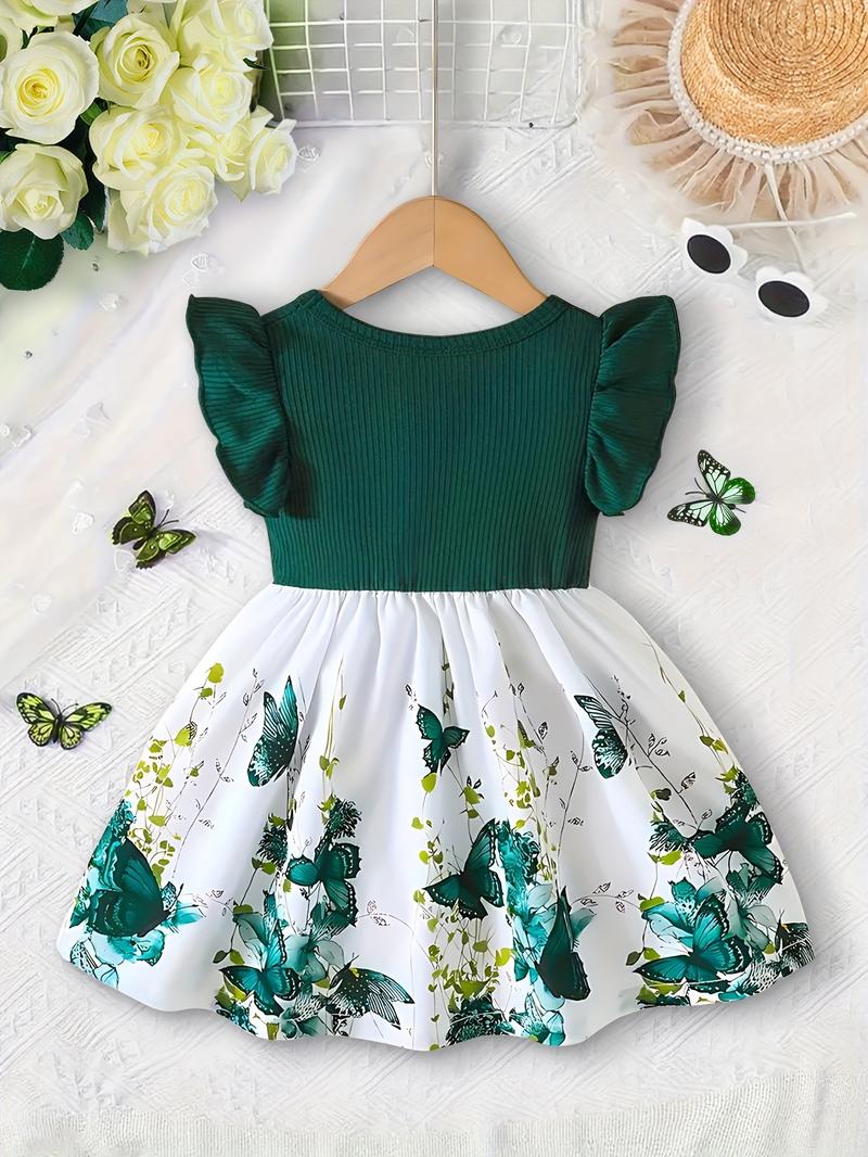 Cute Butterfly Print Baby Girl Dress, Sweet Fashion Sleeveless Party Gown, Ideal for Outdoor Walking and Parties, Baby Clothes Girl Cute Butterfly Print Baby Girl Dress, Sweet Fashion Sleeveless Party Gown, Ideal for Outdoor Walking and Parties, Baby Clothes Girl