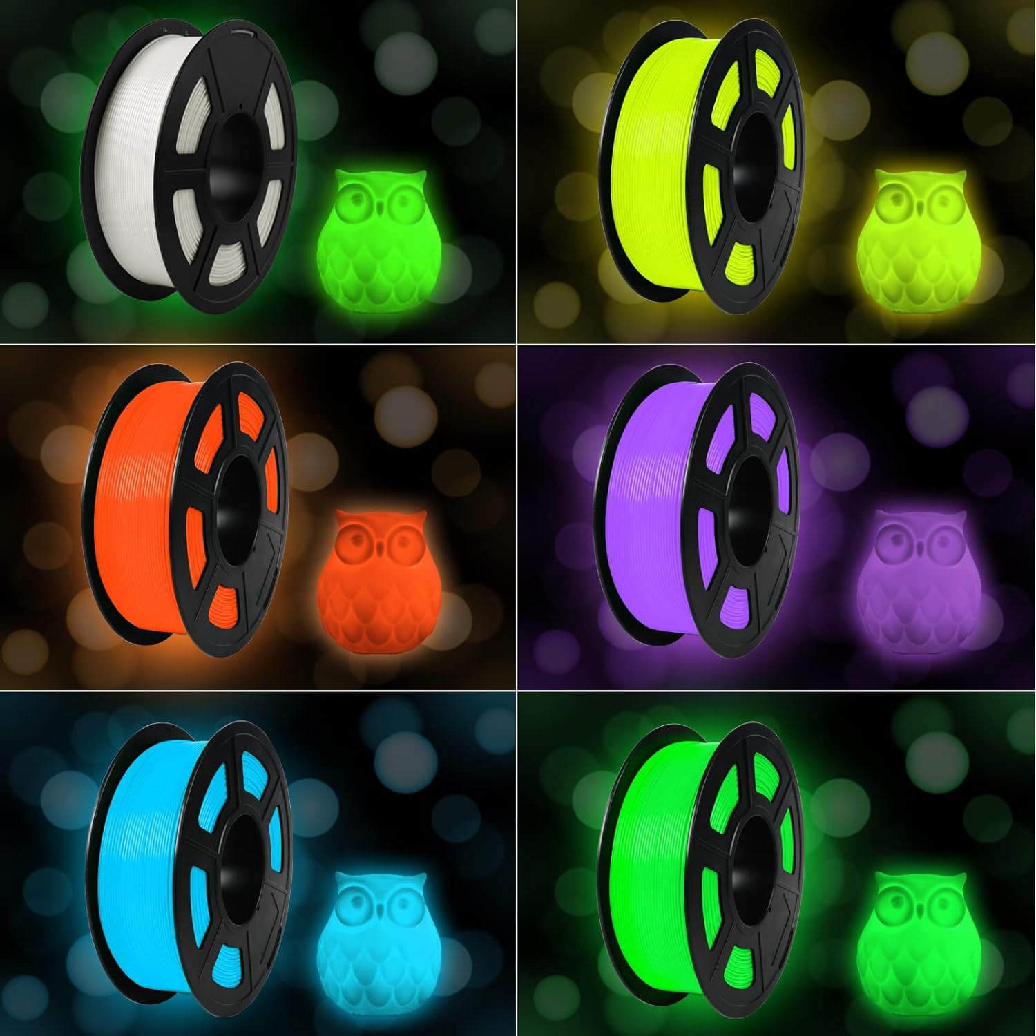 Multi-Brand Compatible Glow-In-The-Dark Pla Printing Filament 1.75mm 250g, Vibrant Colors Self-Luminous, High Precision Material