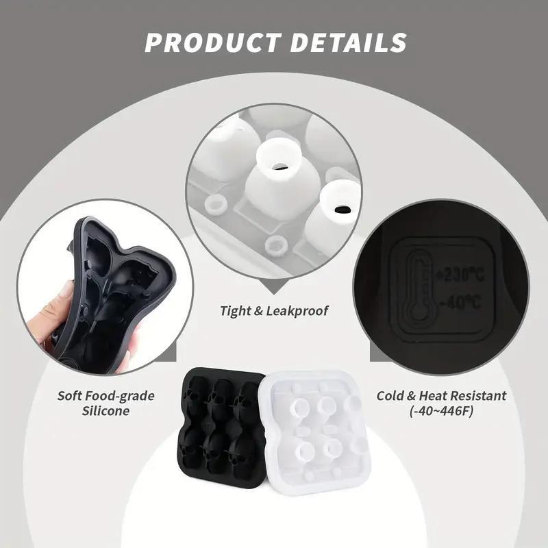 Skull Ice Cube Mold, Silicone BPA-Free Freezer Tray, Ice Cube Trays for Freezer, Kitchen Party DIY Soft Drink Coffee Soda Halloween Decor, Home Accessories