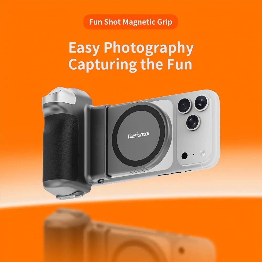 Desiontal GP-06 Magnetic Phone Grip for iPhone and Android Devices DSLR-Style Camera Grip with Detachable Remote Control 1/4-inch Screw Thread & Cold Shoe Interface Ergonomic Camera Handle Selfie Stick Portable Mount