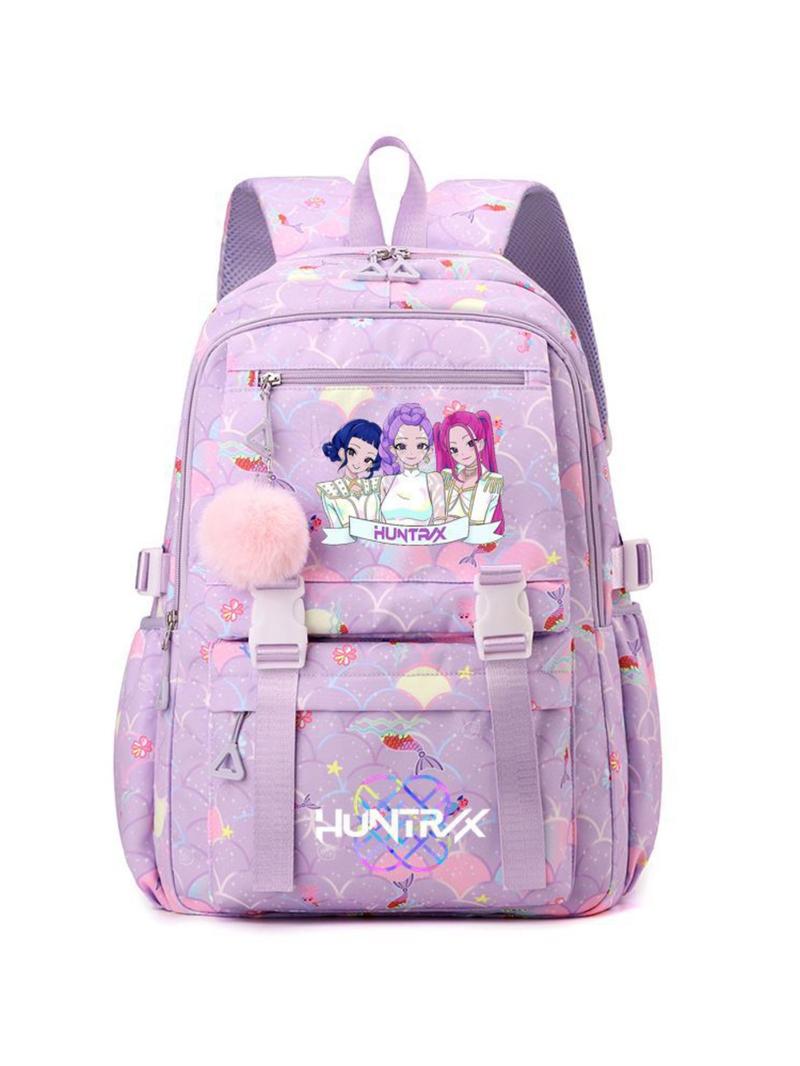 New K-Pop Demon Hunters Print Student Backpack, Fashion Casual Versatile Campus Style, Large Capacity Dual Shoulder Bag for Students, Cute Backpack
