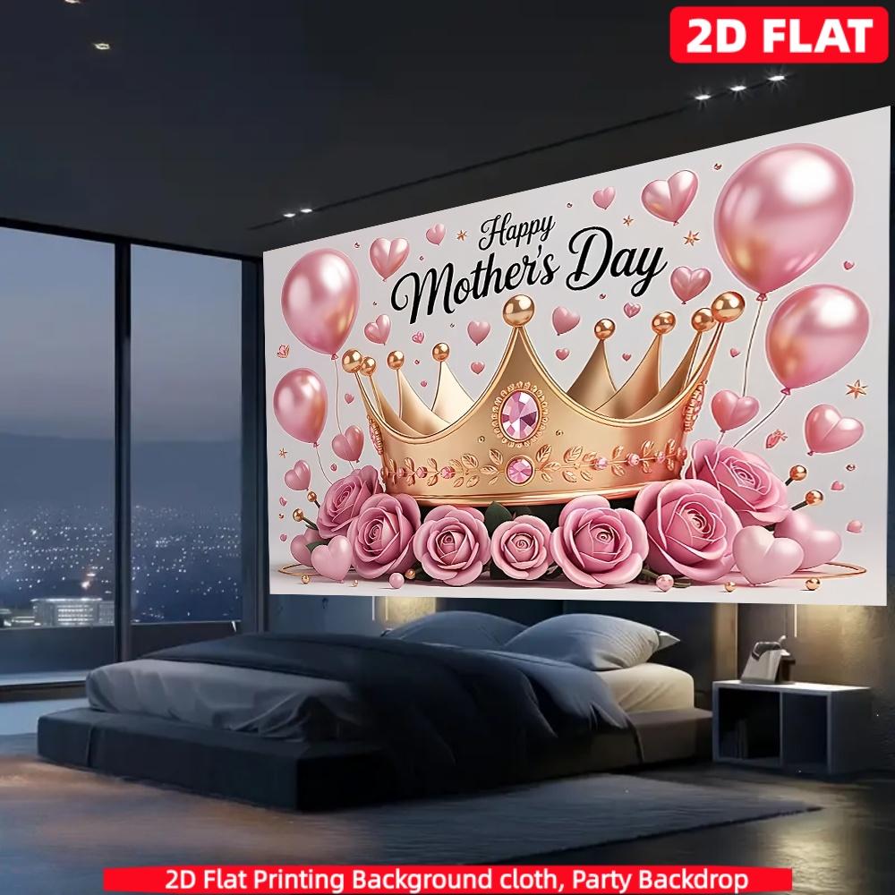 2D flat, "Best Mom Ever" banner, 1 piece Happy Mother's Day photo prop with crown rose background, polyester banner, home room wall decoration, Mother's Day party background decoration, party decoration supplies gifts, 2D flat