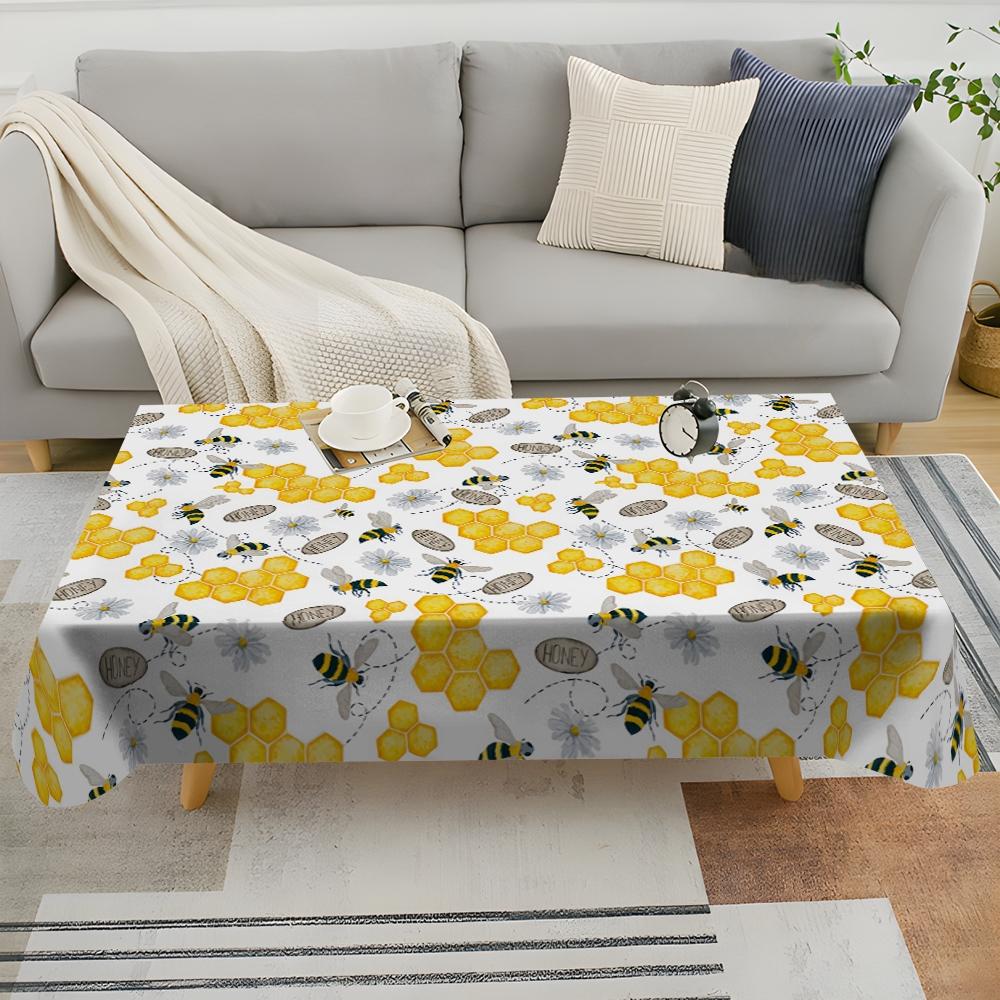 Honeycomb bee Pattern Printed Tablecloth, versatile throughout the four seasons, suitable for kitchen, hotel, and restaurant table decoration, enhancing dining atmosphere, and a must-have for versatile home decor.
