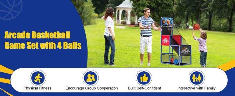 Kids Arcade Basketball Hoop with 4 Balls, Indoor Outdoor Single Shot Basketball Game for Toddler,Carnival Games Sport Toys Gifts for Boys Girls Ages 3-8 Years Old,Ideal for Competition