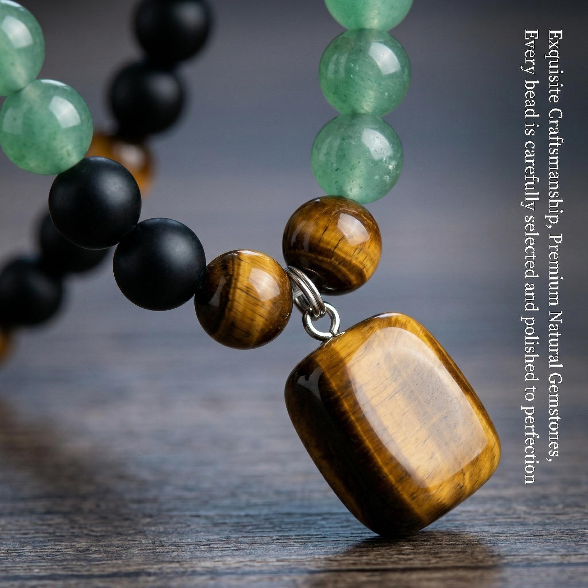 Green Aventurine & Tiger Eye Money Attraction Necklace |   Natural Healing Crystal Pendant |   Necklaces for Women Men |   Mothers Day Gift |   Gifts for Girlfriend |   Circle Chains