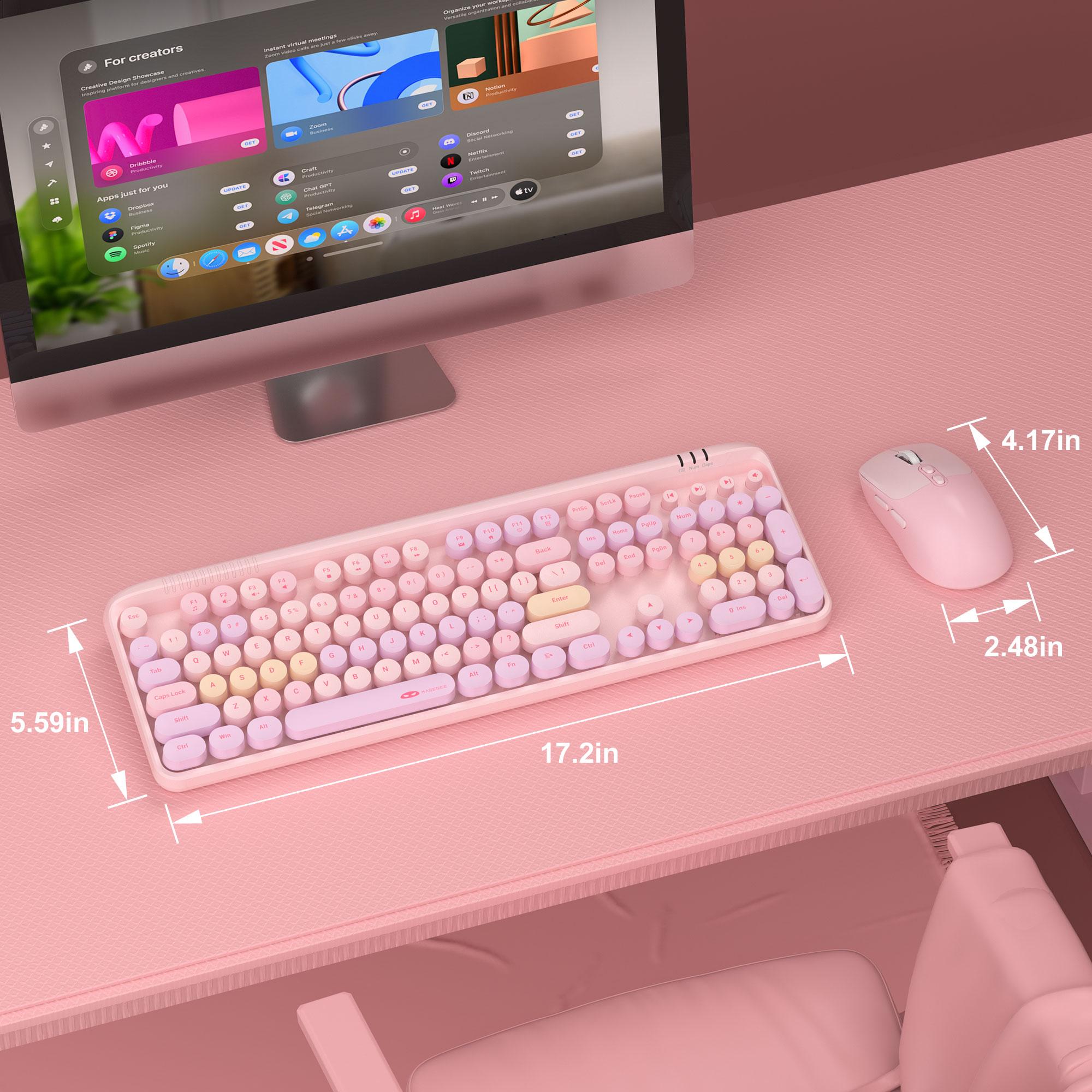 Wireless Keyboard and Mouse Combo Round keycaps Retro Typewriter Keyboard 104 Key Full-Sized Keyboard Automatic Power Saving 2.4GHz Wireless Connection for Mac/Windows/PC