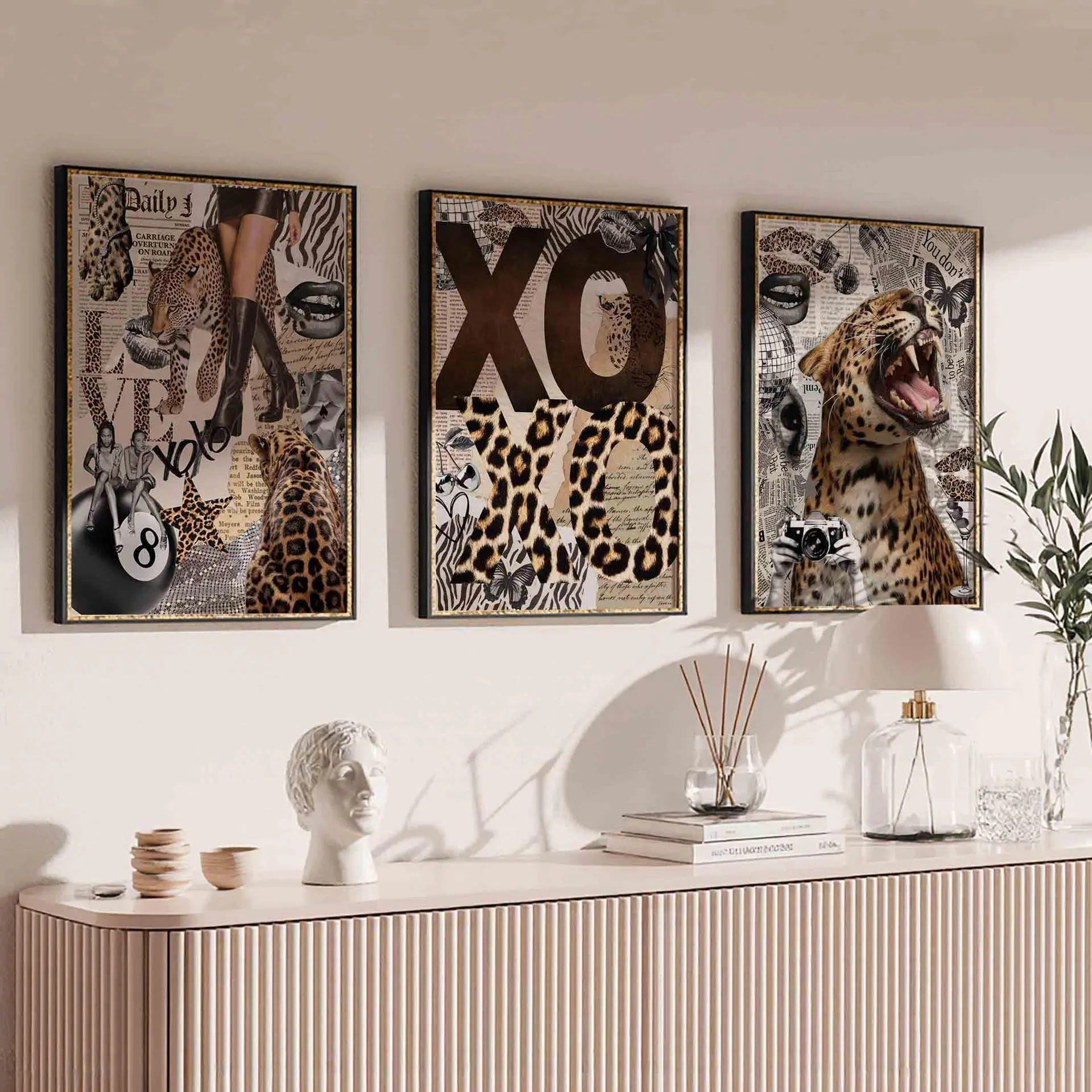3pcs/set Unframed Y2K Modern Trendy Leopard Roar Animal Print Wall Art Print Canvas Painting Poster Picture For Living Room And Bendroom Home Decor