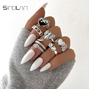49PCS Vintage Silver Punk Rings Knuckle Rings Set for Men Women Snake Cross Flower Chunky Rings Open Adjustable Goth Punk Hip Hop Cool Midi Stackable Rings Pack